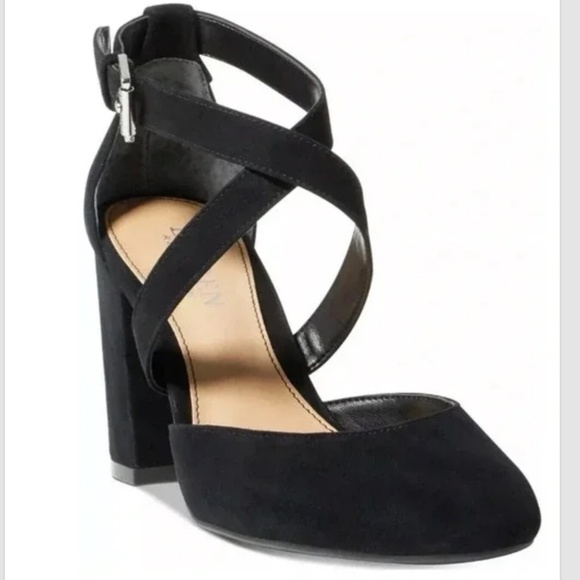 NEW Ralph Lauren - Fana Black Criss Cross Strap Suede Block Heels Size 8.5 B - Picture 1 of 10